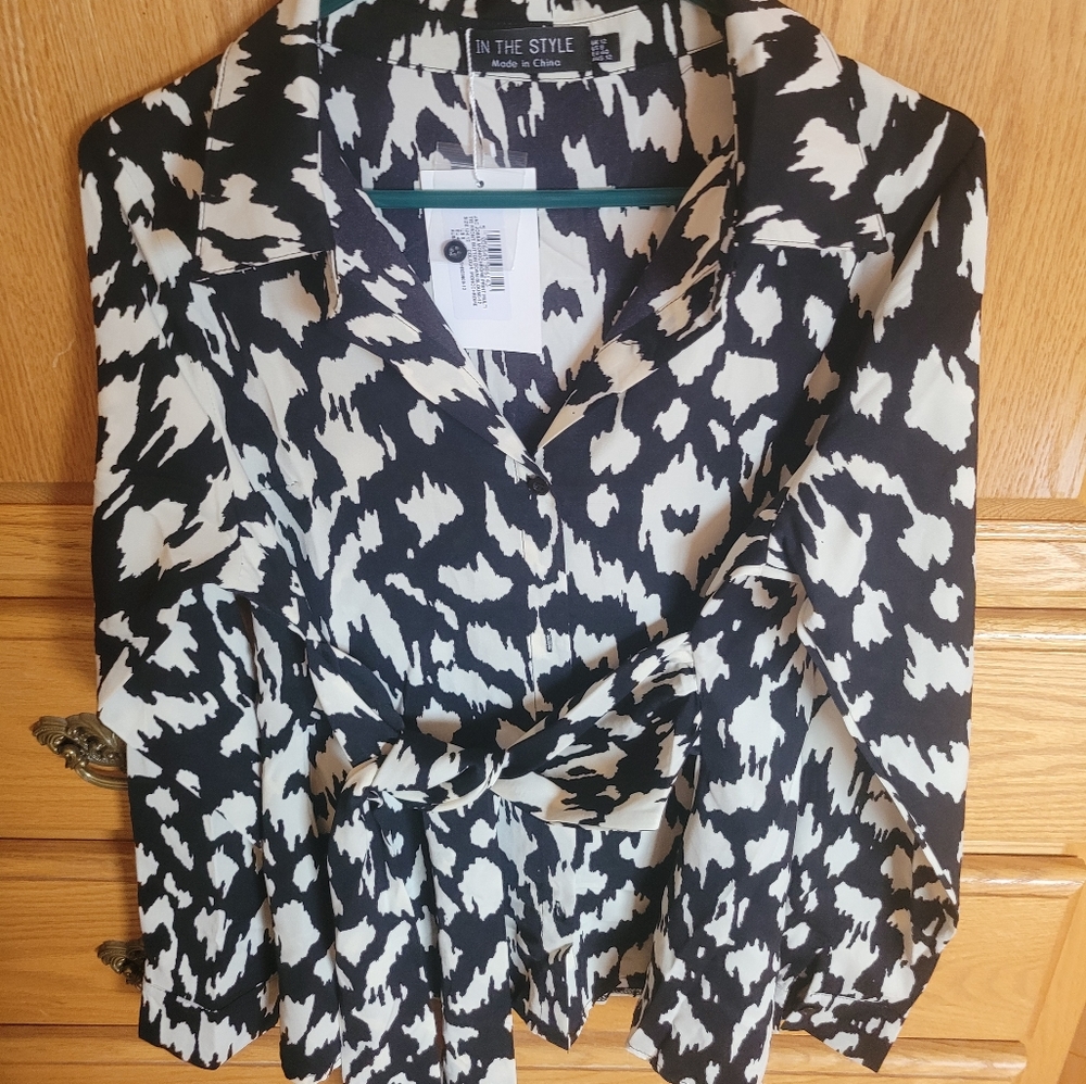 Black and White Wrap Blouse